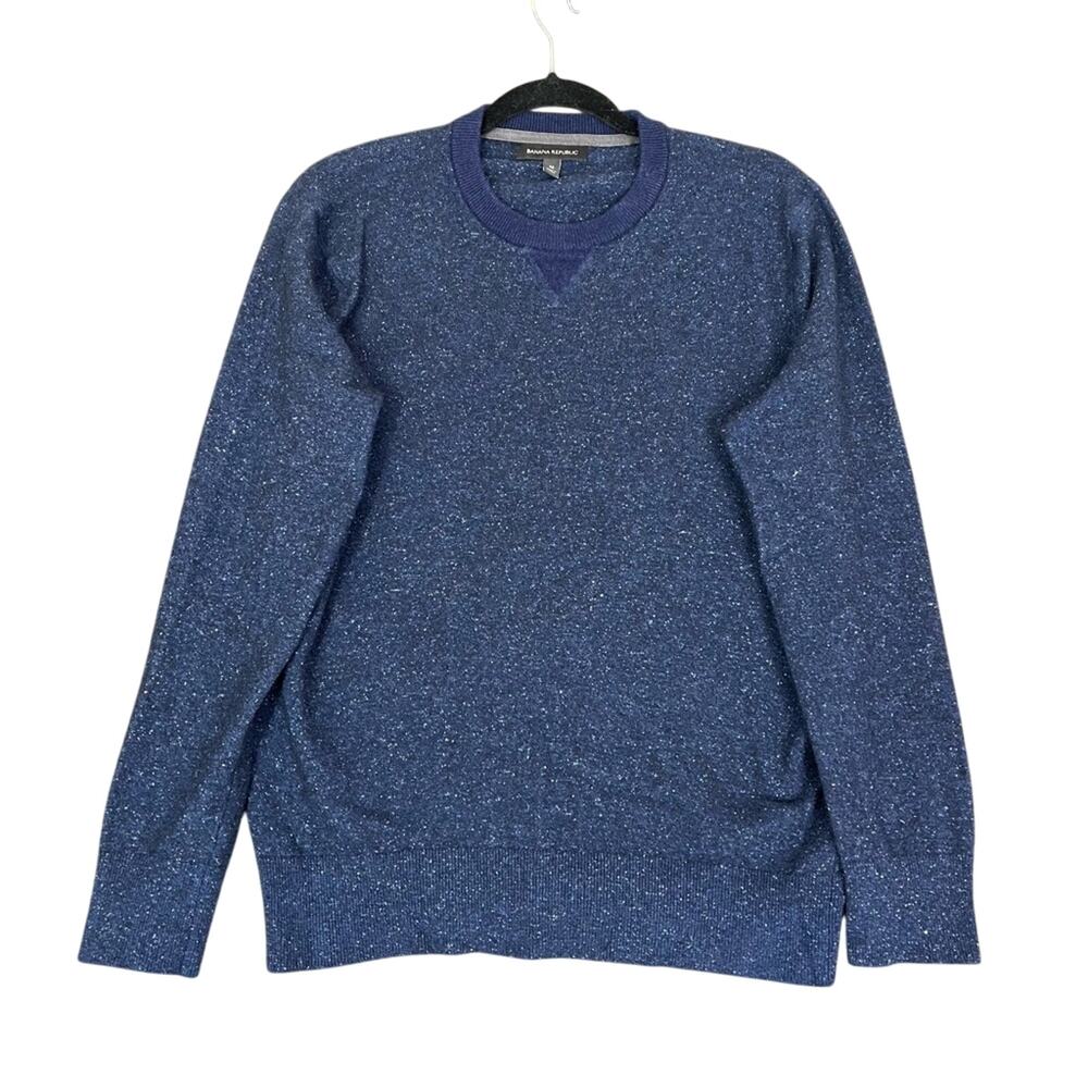 Banana Republic Sweater Mens Medium Blue Tweed Wool Silk Crew Neck Speckled